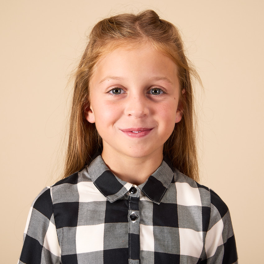 Robe manches longues à carreaux et col chemise pour fille 