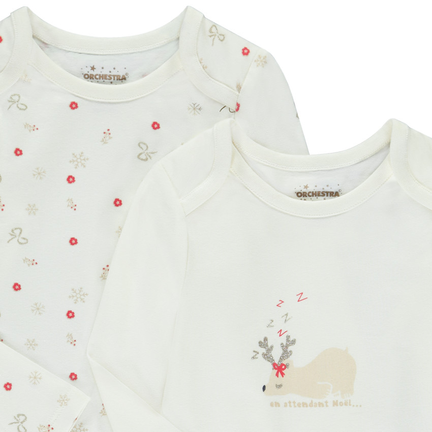 Set van 2 lange mouwen kerst bodies voor baby meisje met verschillende openingen afhankelijk van de leeftijd 