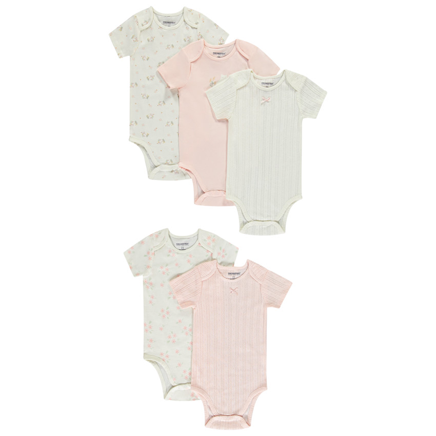 Set van 5 bodies met korte mouwen voor meisjes met verschillende openingen afhankelijk van de leeftijd 