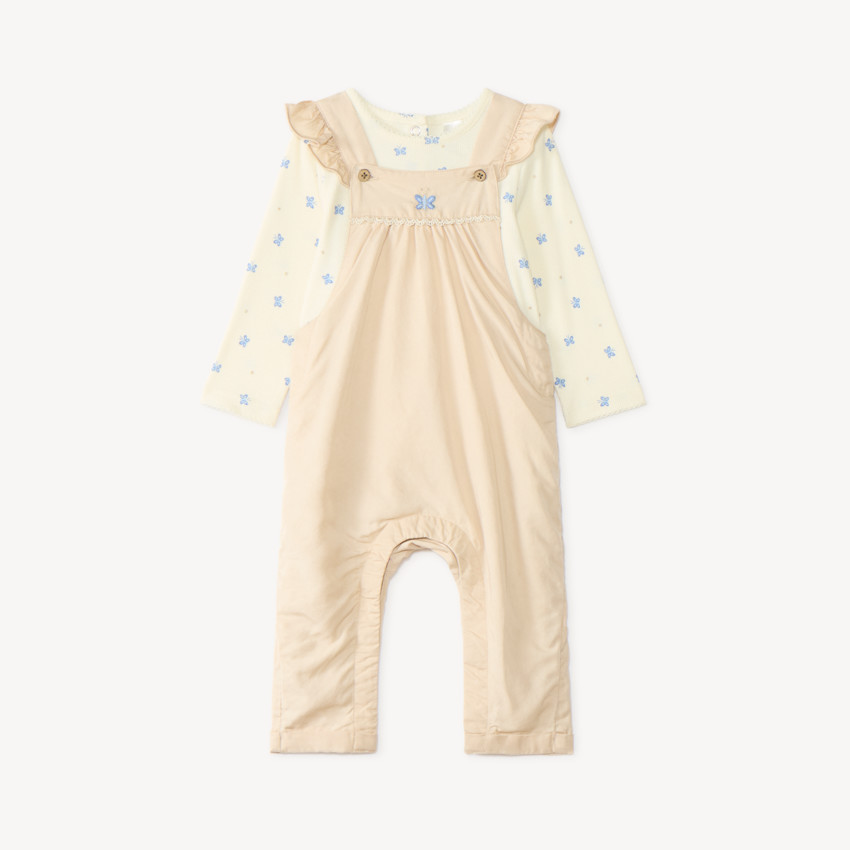 Ensemble 2 pièces salopette et t-shirt manches longues imprimé papillons pour bébé fille 