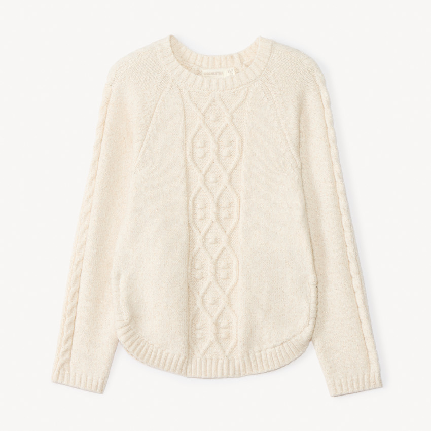 Pull uni en tricot torsadé scintillant pour fille 