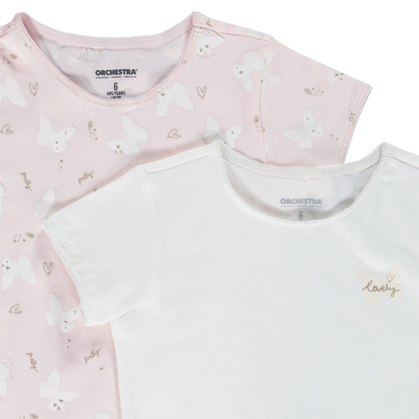 Set van 2 onderhemdjes met korte mouwen en vlindermotieven voor meisjes 
