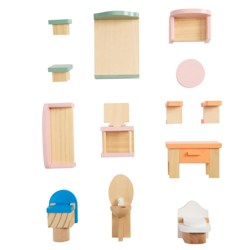 Maison de poupées aménagée en bois 