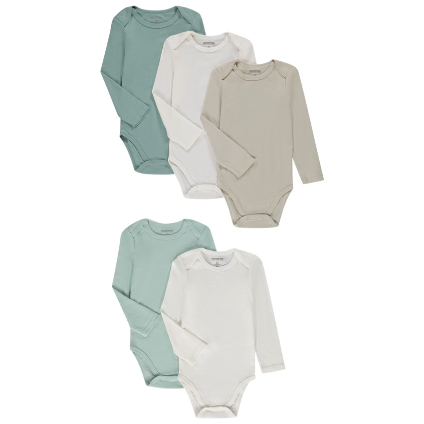 Set van 5 lange mouwen effen rompertjes voor baby