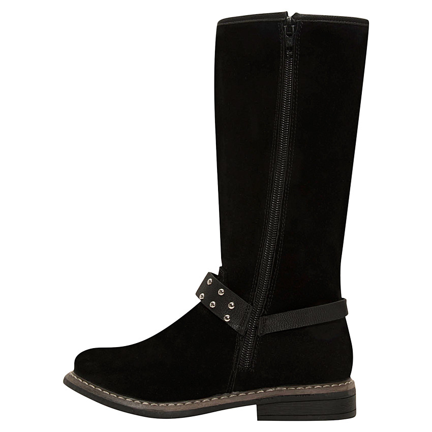 Cavalièrelaarzen met effect met leder en suède met riem met studs 