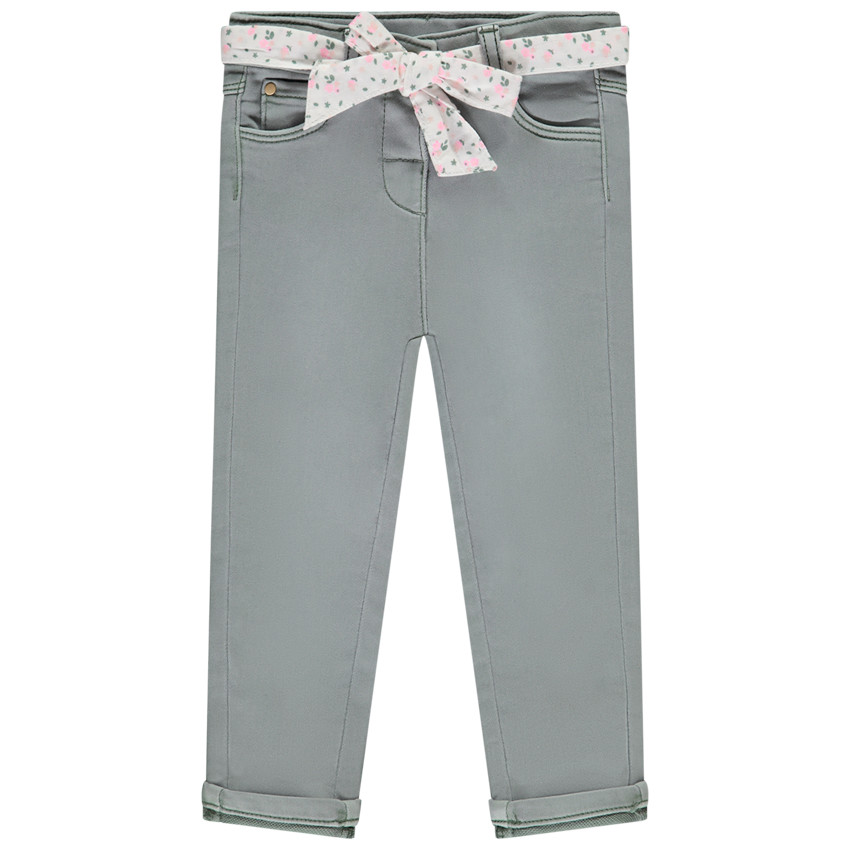 Jean droit avec ceinture fleurie à nouer pour bébé fille 