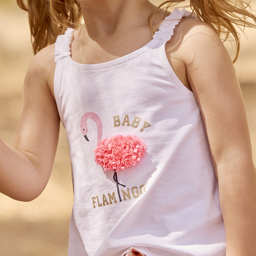 Effen top met flamingo print 3D bloemblaadjes effect voor baby meisjes 