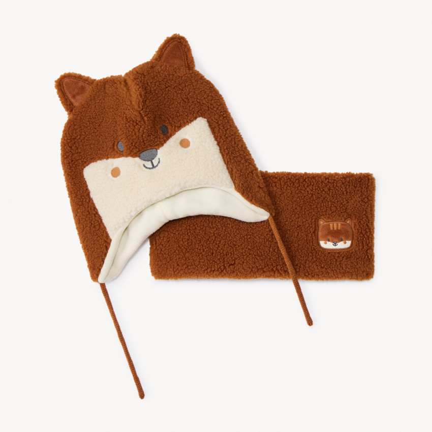 Set bonnet + snood renard fantaisie pour bébé garçon  