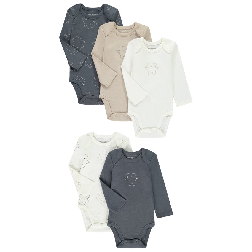 Lot de 5 bodies manches longues motif oursons pour bébé 