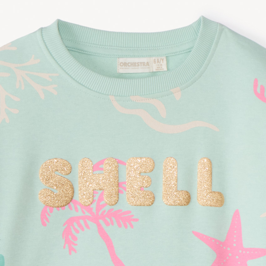 Sweat oversize en molleton print à paillettes fantaisie pour fille 