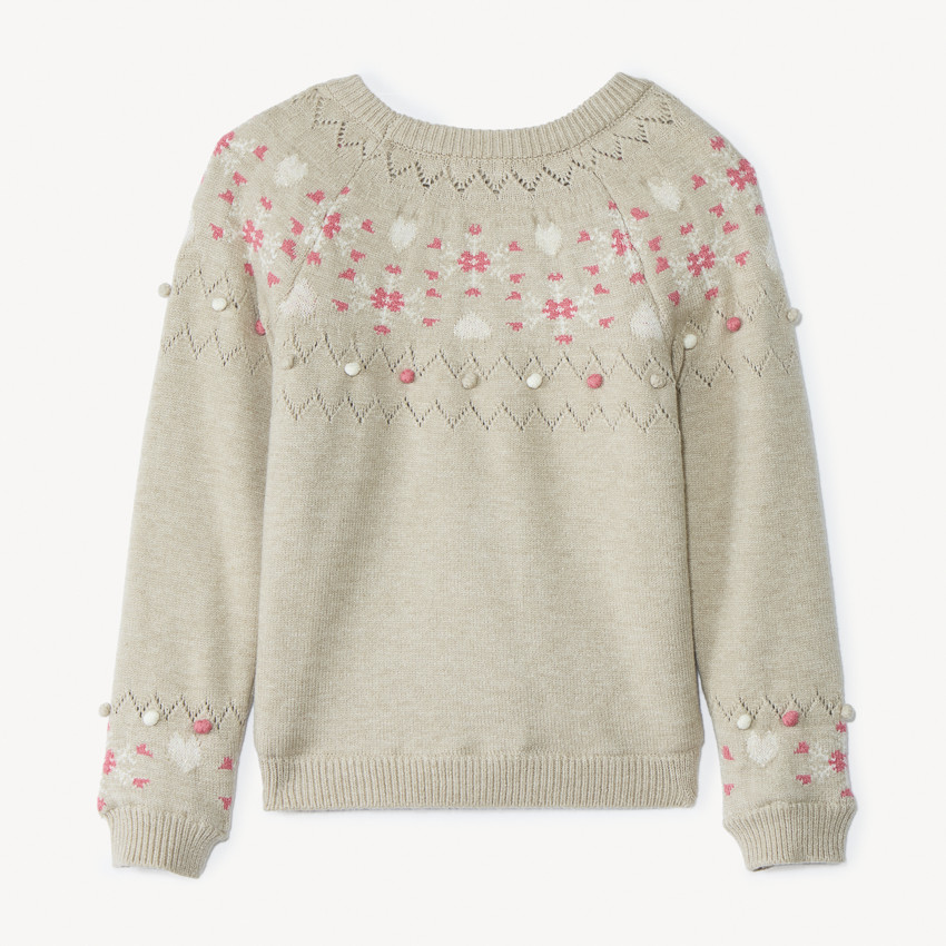 Pull en tricot à motif jacquard et doublure velours pour fille  