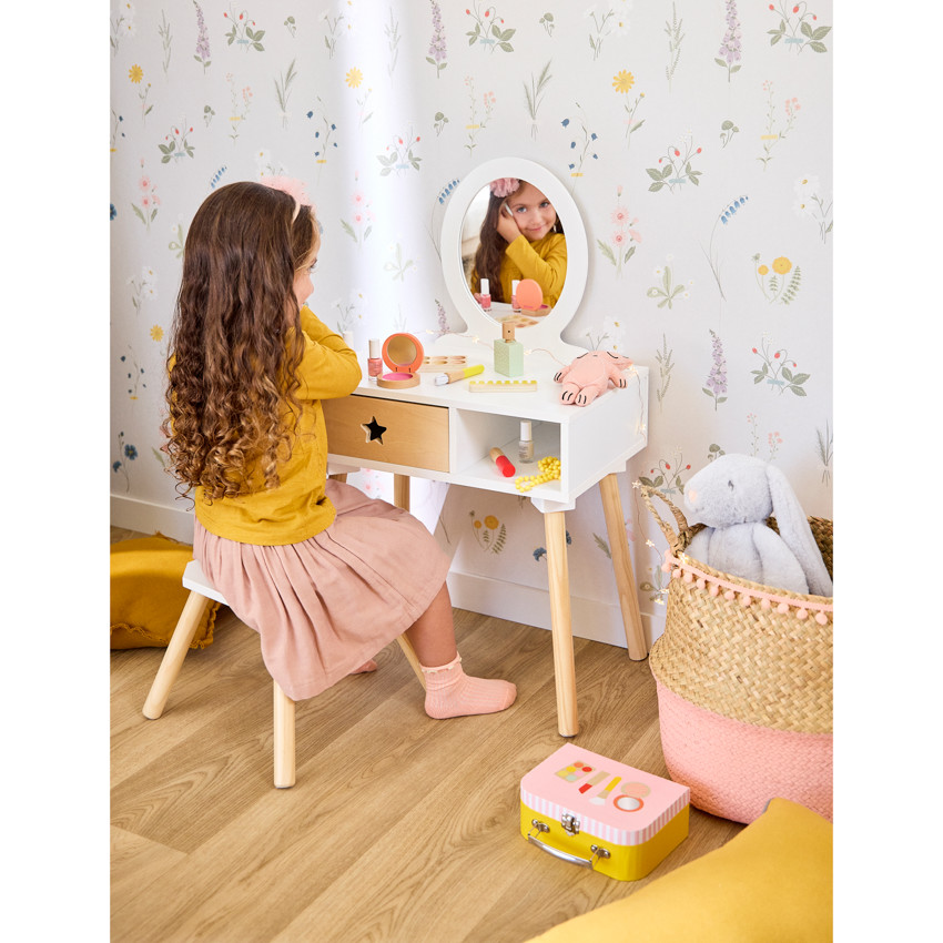 Petite coiffeuse fonctionnelle avec tabouret en bois 