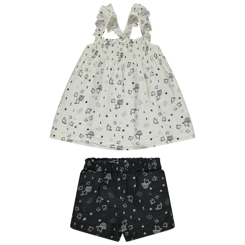 Set Mouwloos Topje + Short Met Fantasieprint Vogels Voor Baby Meisje 