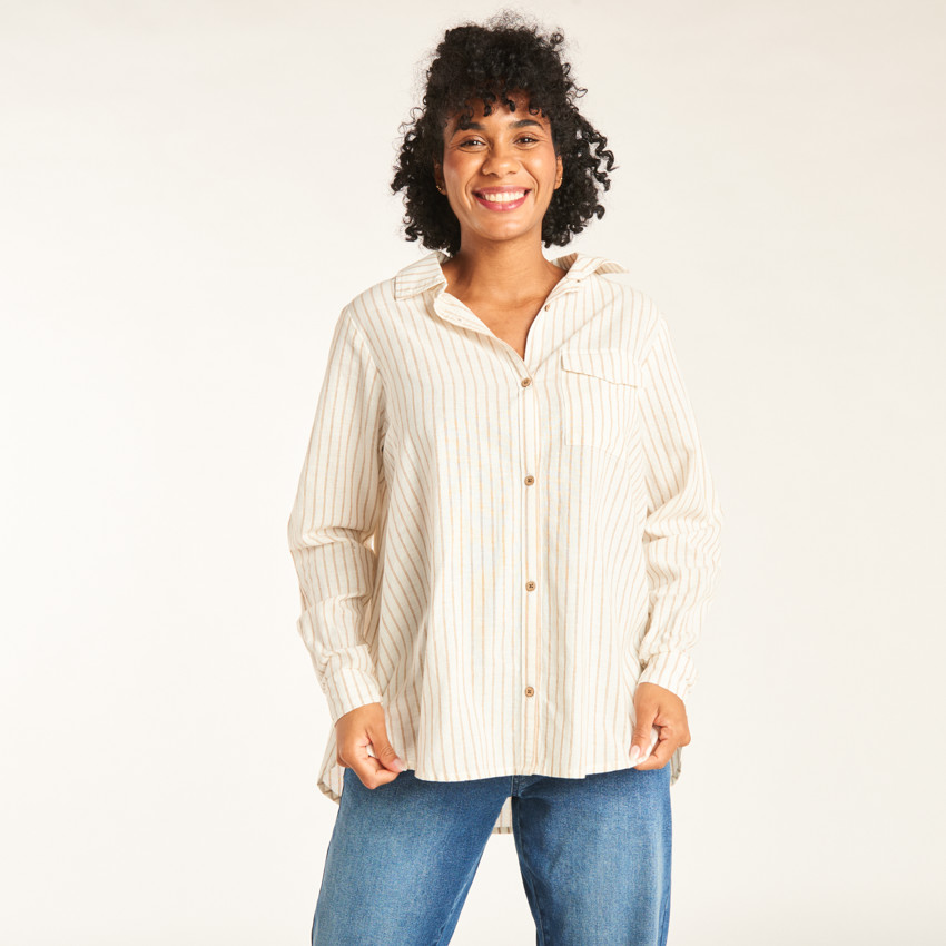 Lange mouwen zwangerschap en borstvoeding gestreepte blouse met zak 