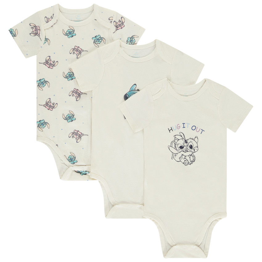 Set van 3 bodies met korte mouwen Stitch Disney voor baby
