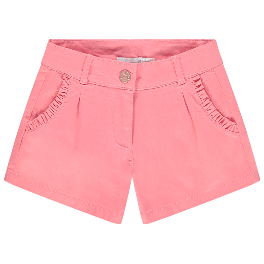 Short en satin de coton uni à poches volantées 