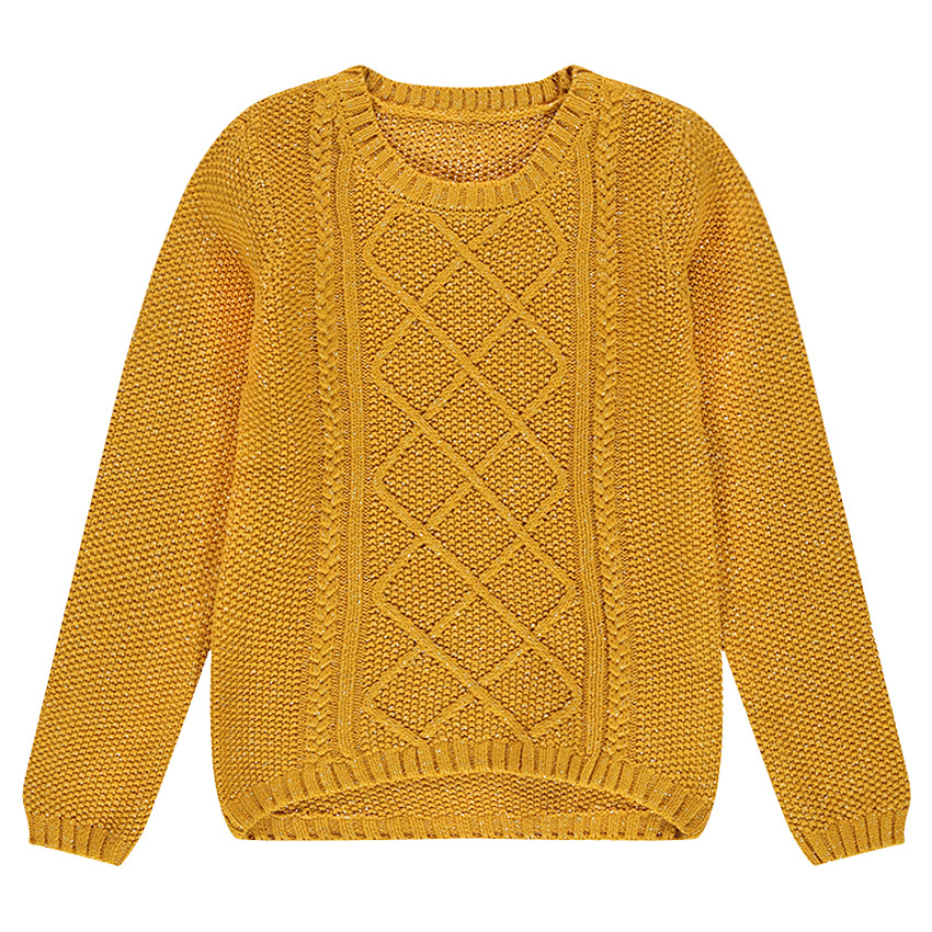Junior - Pull en tricot moutarde avec jeux de mailles  