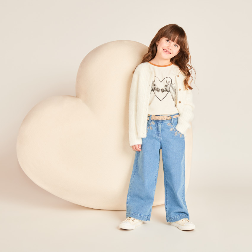 T-shirt met korte mouwen met fotoprint van paarden voor meisjes 