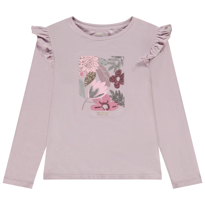 T-shirt manches longues en jersey print sequins pour fille 