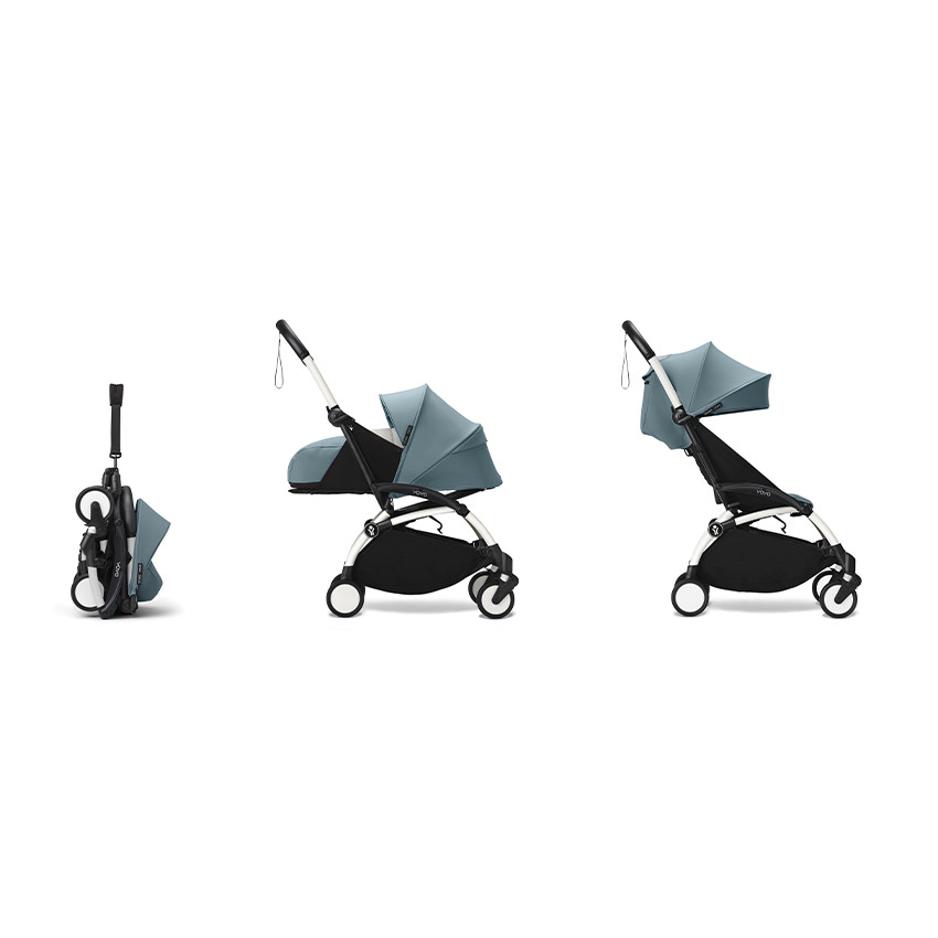 Kinderwagen Stokke® YOYO³ vanaf de geboorte tot 3 jaar – Frame wit/aqua  