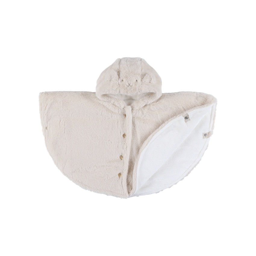 Poncho de voyage en fausse-fourrure beige  