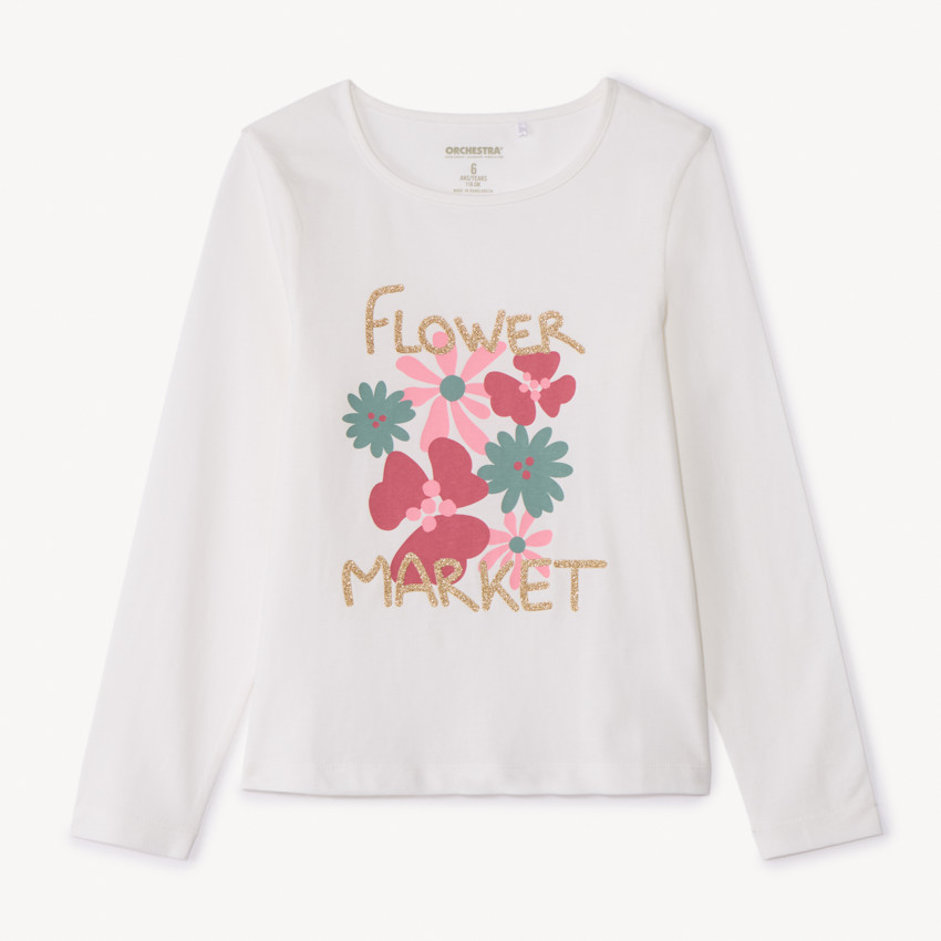 T-shirt met lange mouwen, fantasie softprint met glitterdetails, voor meisjes 
