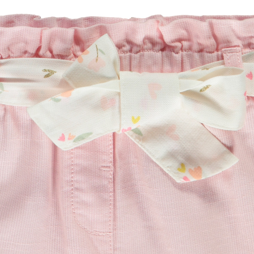 Short en toile armurée avec ceinture à nouer pour bébé fille 