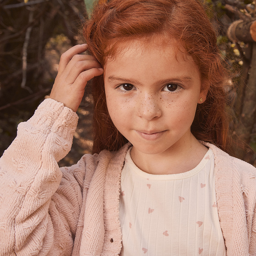T-shirt manches longues en tricot côte imprimée cœur pour fille 