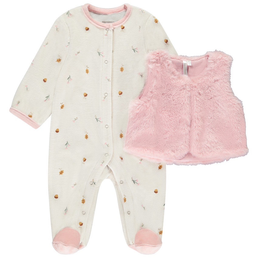 Pyjama in fantasie fluweel + vest roze voor meisjes (openingen verschillend volgens leeftijd) 