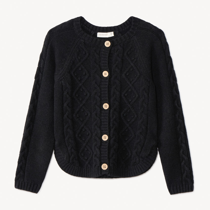 Gilet tricot uni avec torsade fantaisie pour fille 