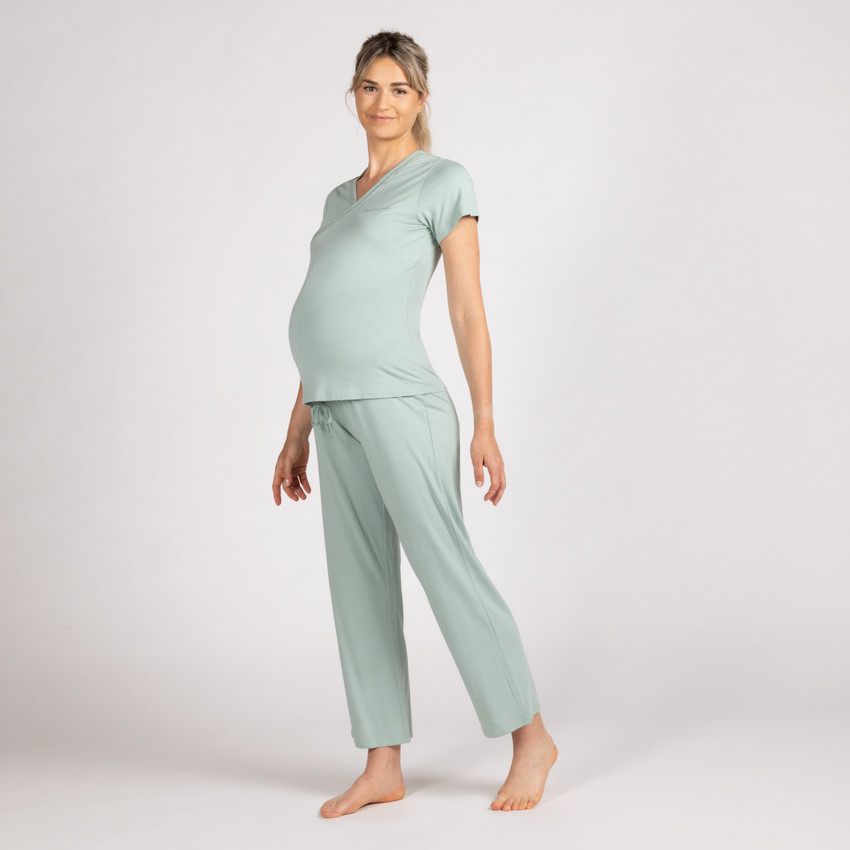 Pantalon de pyjama de grossesse uni avec bandeau haut 