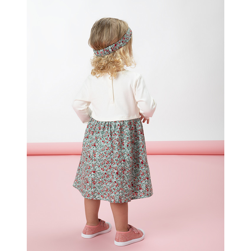 Robe 2 en 1 en jersey avec broderie coeur et imprimé fleuri pour bébé fille 