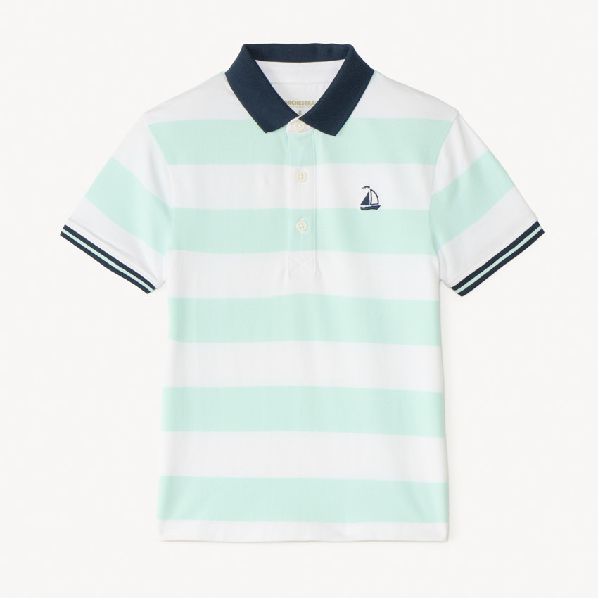 Poloshirt met korte mouwen en gestreept ontwerp met bootbrodering voor jongens 