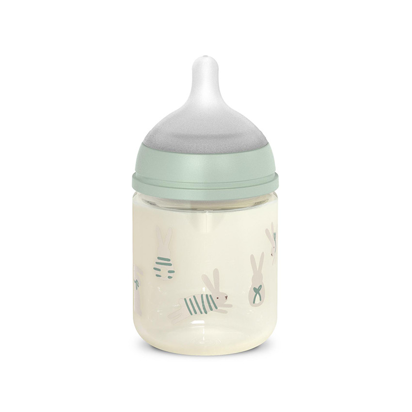 Biberon en verre avec tétine physiologique SX Pro S 120 ml Wonderland petits lapins vert 