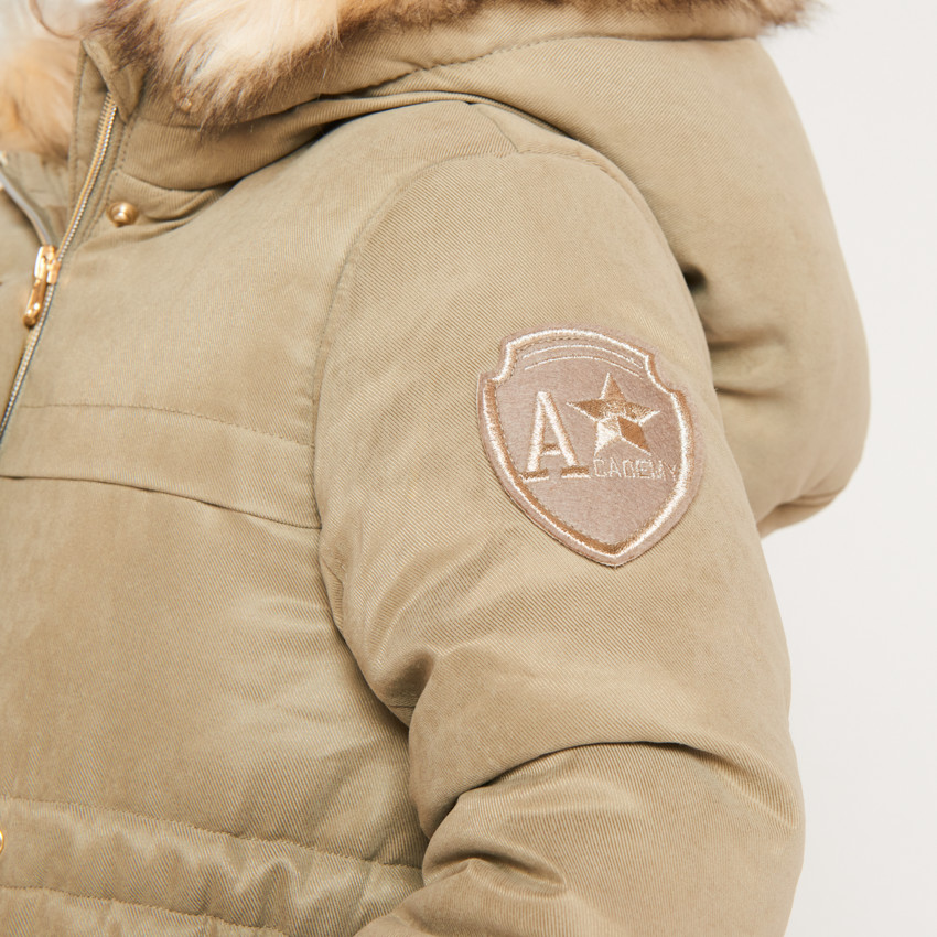 Waterafstotende parka met kap en afneembare nepbont voor meisjes 