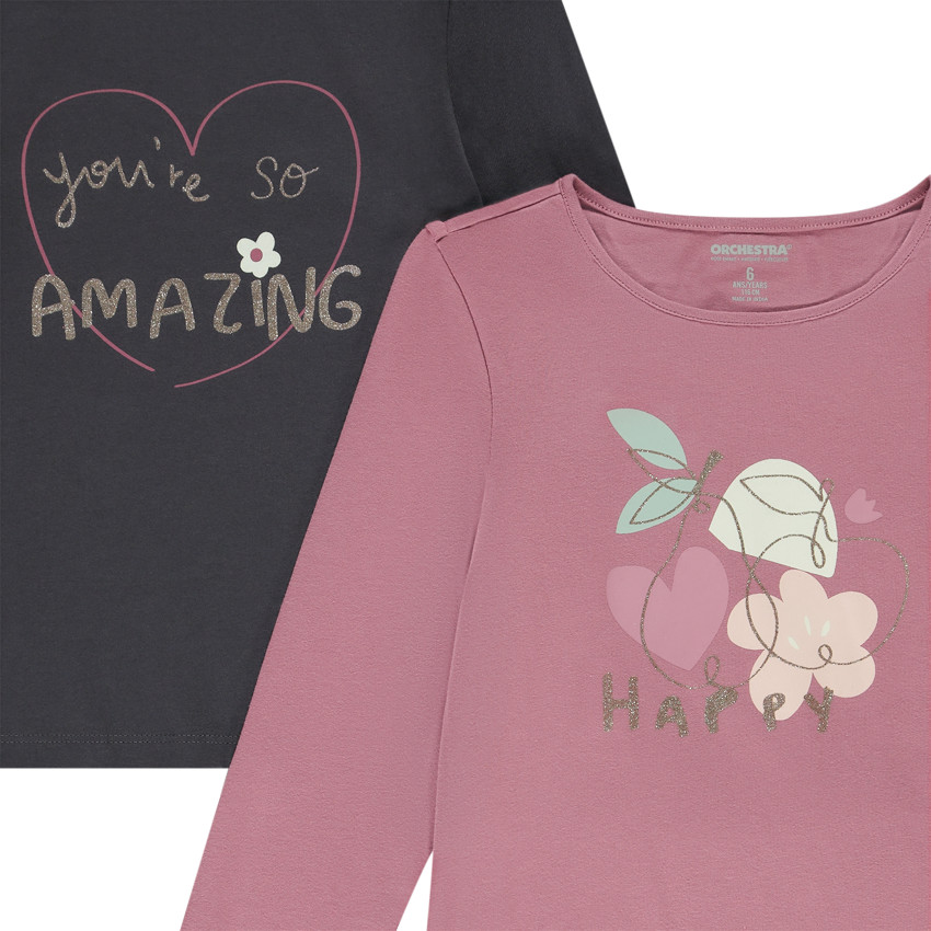 Lot de 4 t-shirts manches longues fantaisie pour fille 