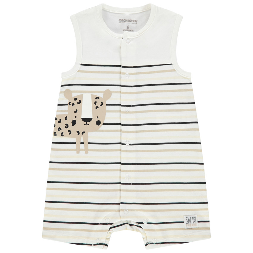 Korte jumpsuit van biologisch katoen met dierenprint overal 