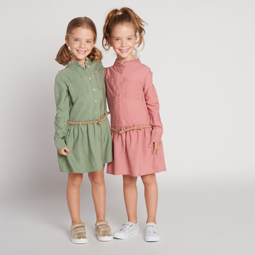 Lange mouwen chemise jurk met gevlochten ceintuur voor meisjes 