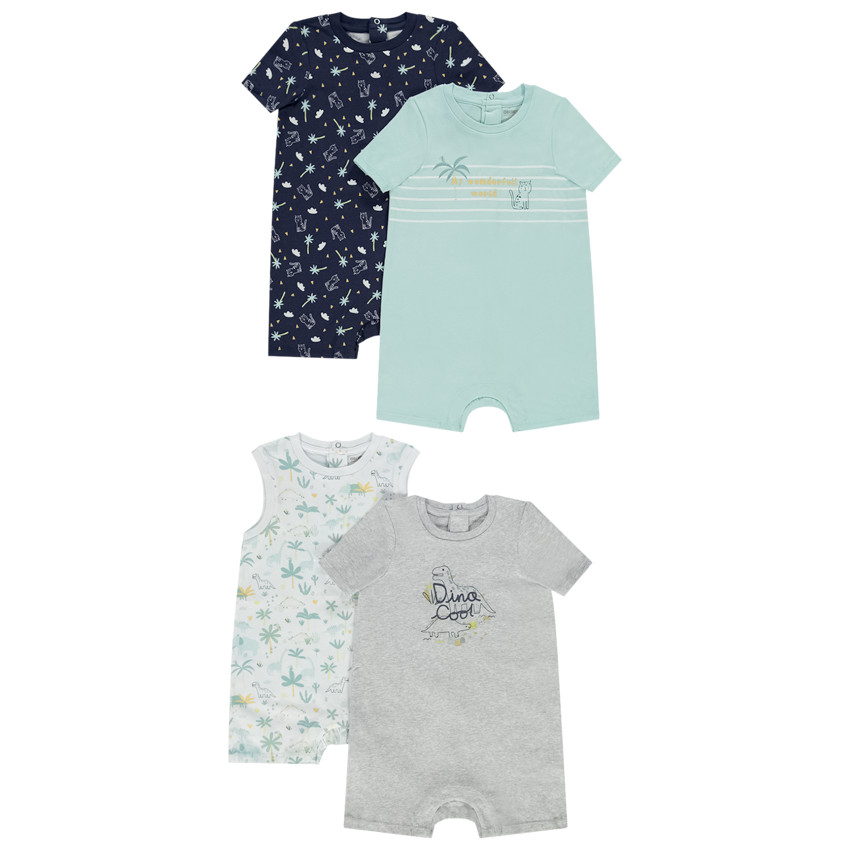 Lot de 4 combinaisons courtes fantaisie pour bébé garçon 