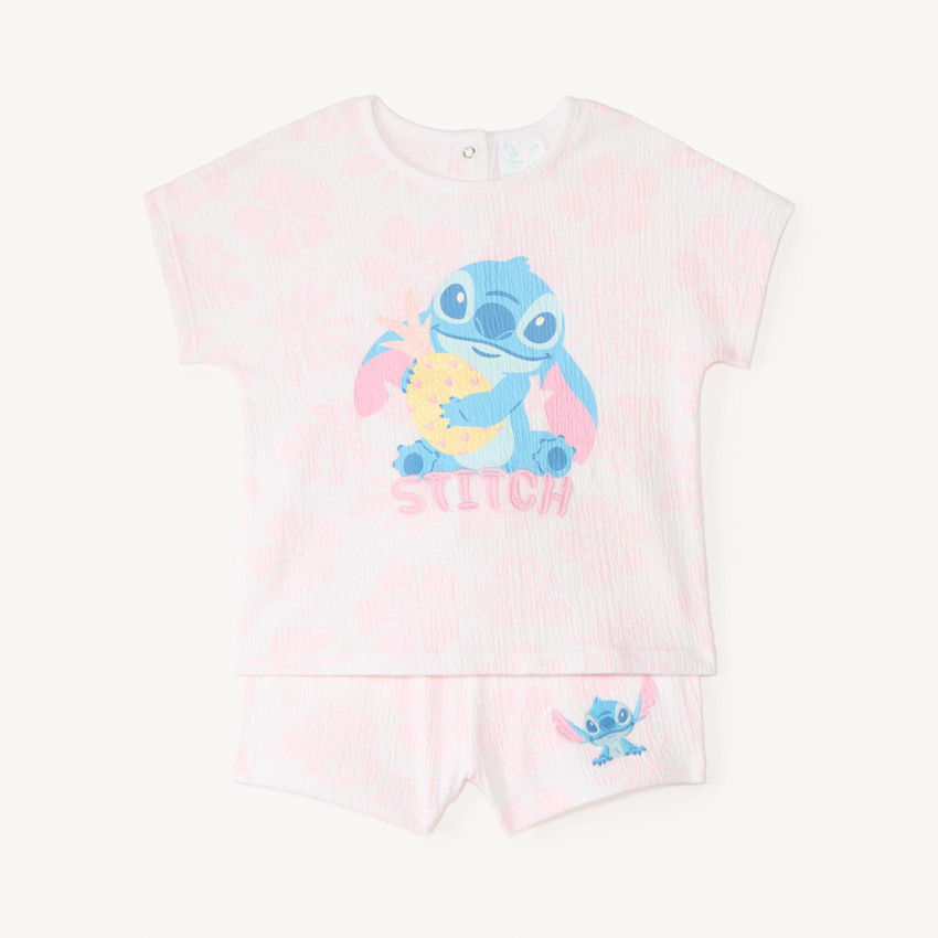 Ensemble court 2 pièces t-shirt + short Stitch Disney pour bébé fille 