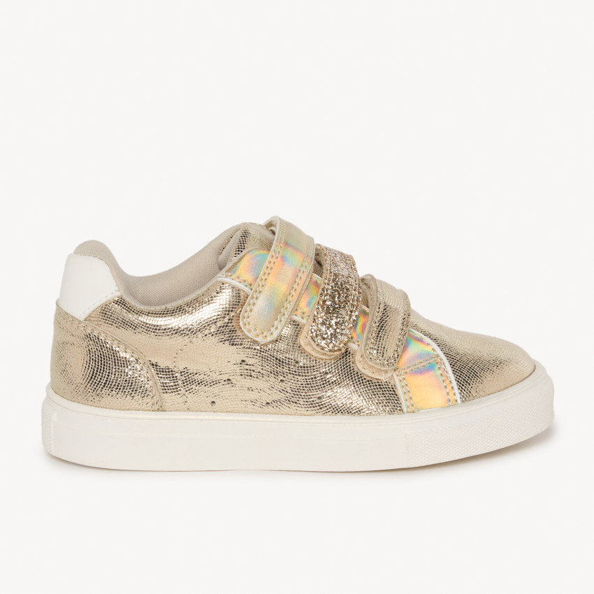Lage gouden sneakers met iriserend en pailletten effect voor meisjes 