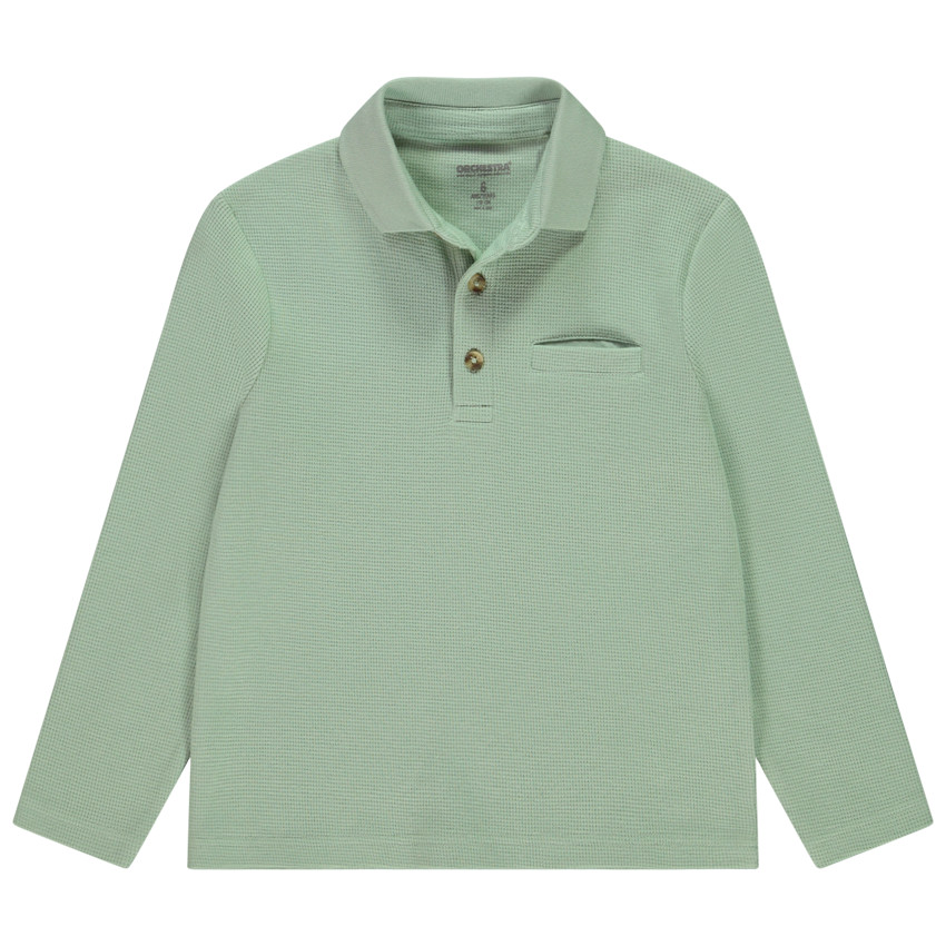 Poloshirt lange mouwen effen honingraat voor jongens 