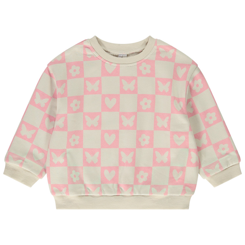 Oversize sweatshirt in fleece met damier print voor baby meisjes 