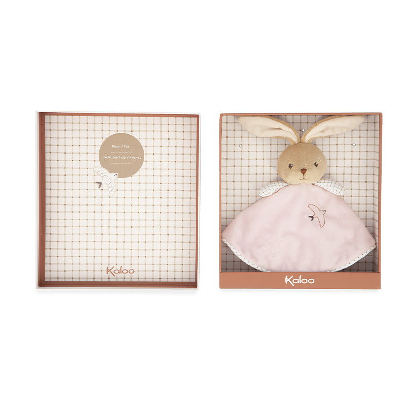 Doudou plat rond lapin rose 