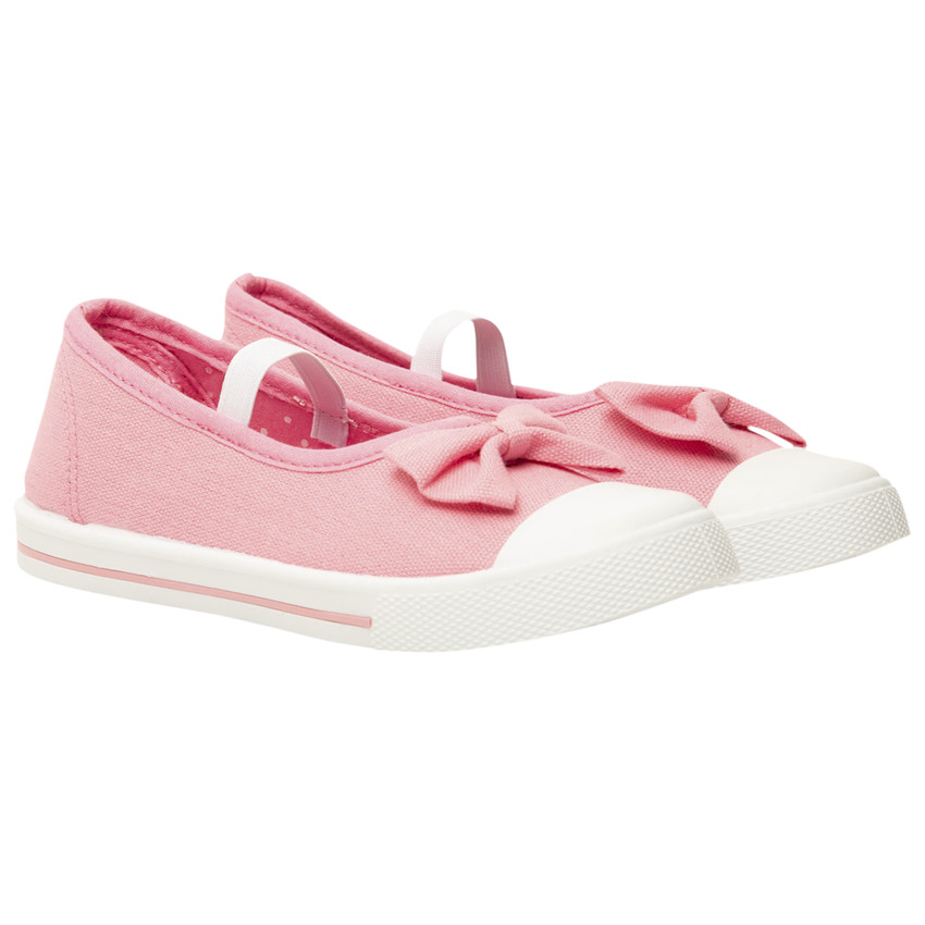 Babies roses en toile avec nœud et lanière élastiquée pour fille 