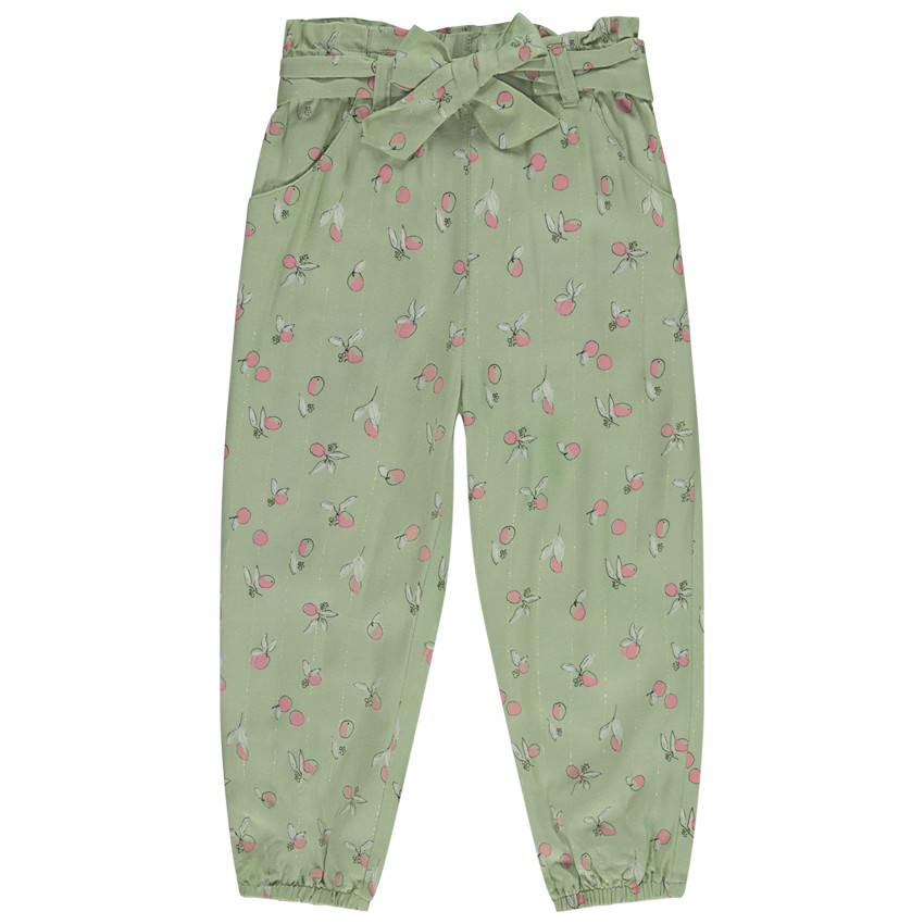 Peach-geprinte broek met strikceintuur voor babymeisjes 
