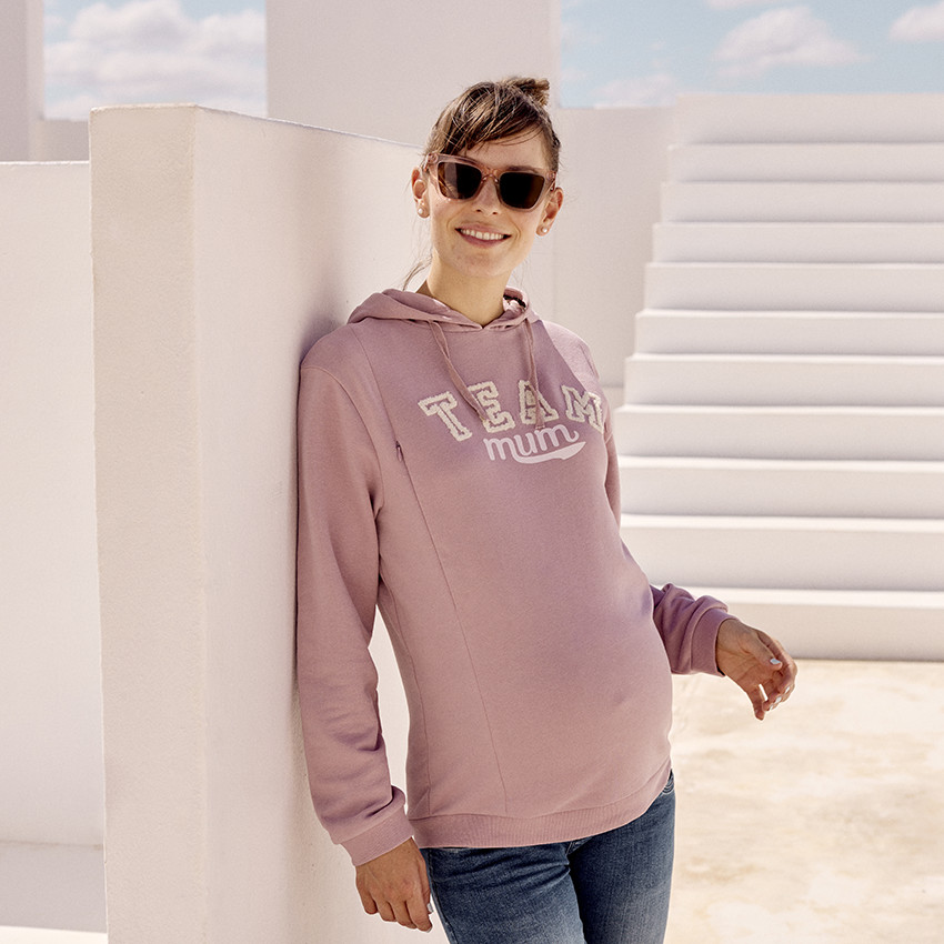 Sweat de grossesse et d'allaitement à zip et patchs bouclettes 