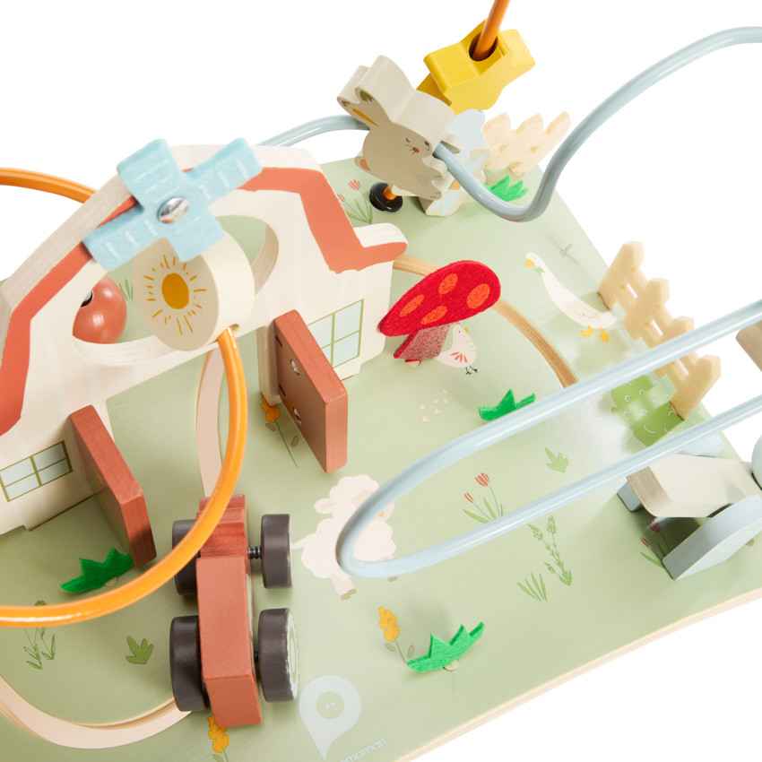 Planche d'activités en bois avec spirales Ferme 