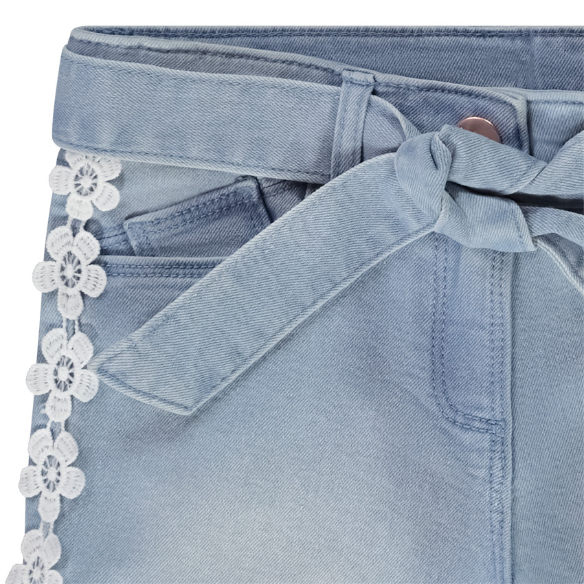 Short en jean avec ceinture à nouer et dentelle pour fille 