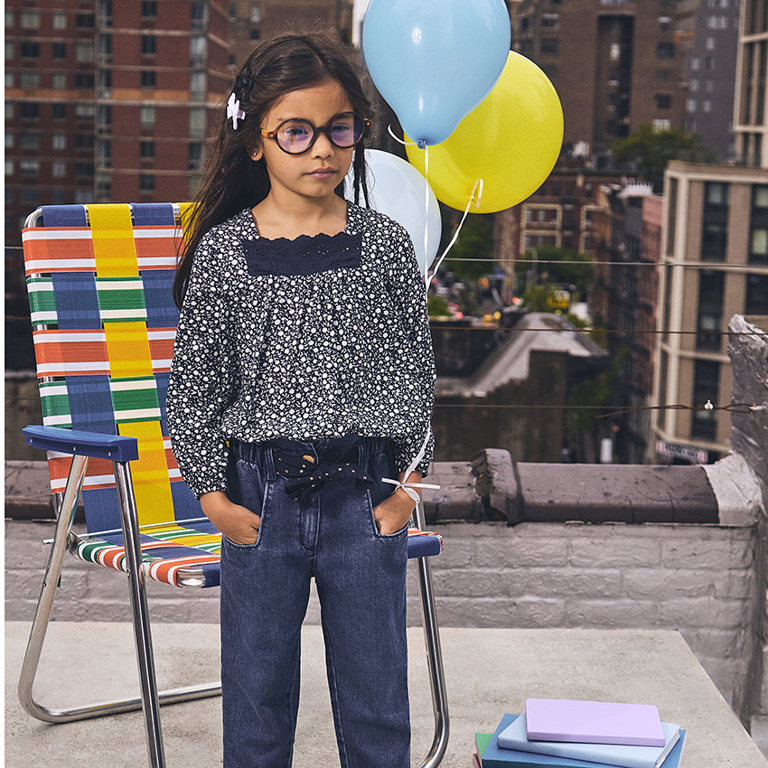 Jeans paperbag in denim met fantasie riem voor meisjes 